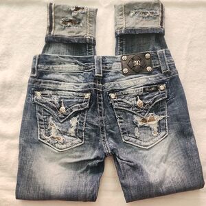 Miss Me Distressed Signature Rise Cuffed Skinny Blue Jeans Size: 27
